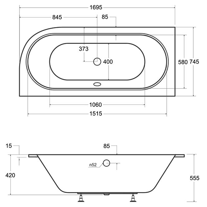 Kád Avita Slim+170/75 B+lábak