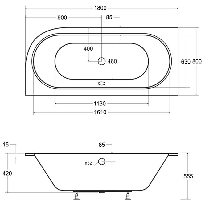 Kád Avita Slim+180/80 B+lábak