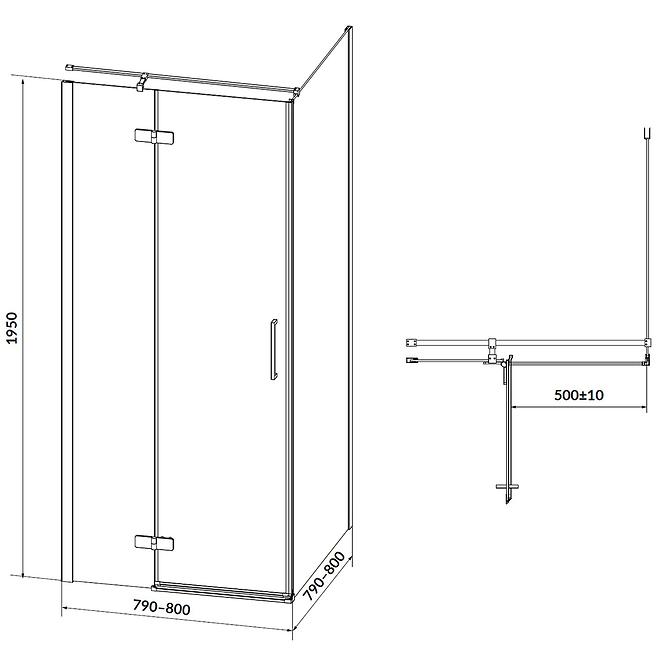 Bal zuhanykabin Jota 80x80x195 fekete profil,2
