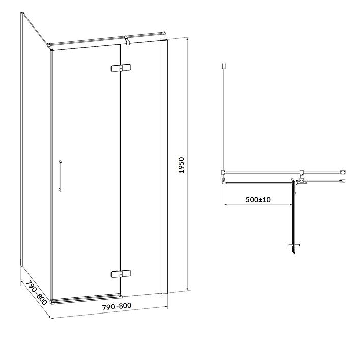 Jobb oldali zuhanykabin Jota 80x80x195