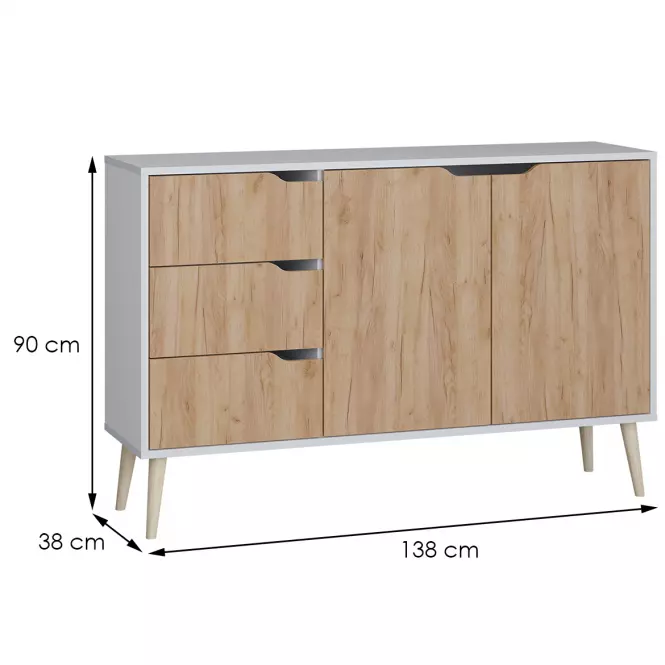 Komód Agnar  3s2d Tölgy craft aranysárga+fehér,3