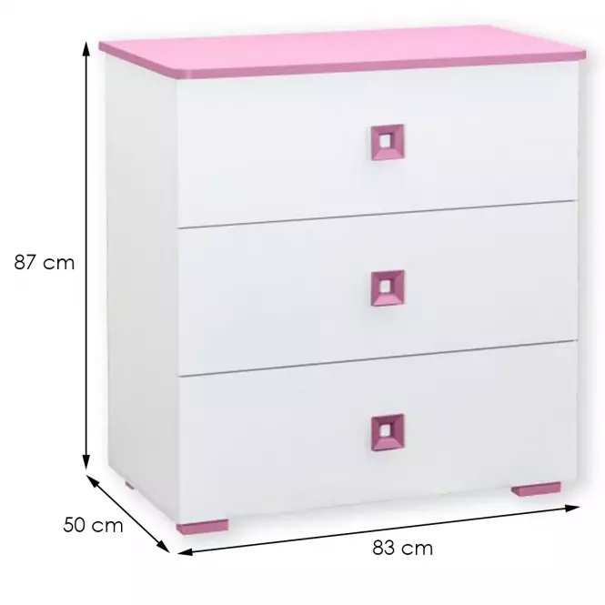 Komód Bb05  fehér+Rózsaszín,2