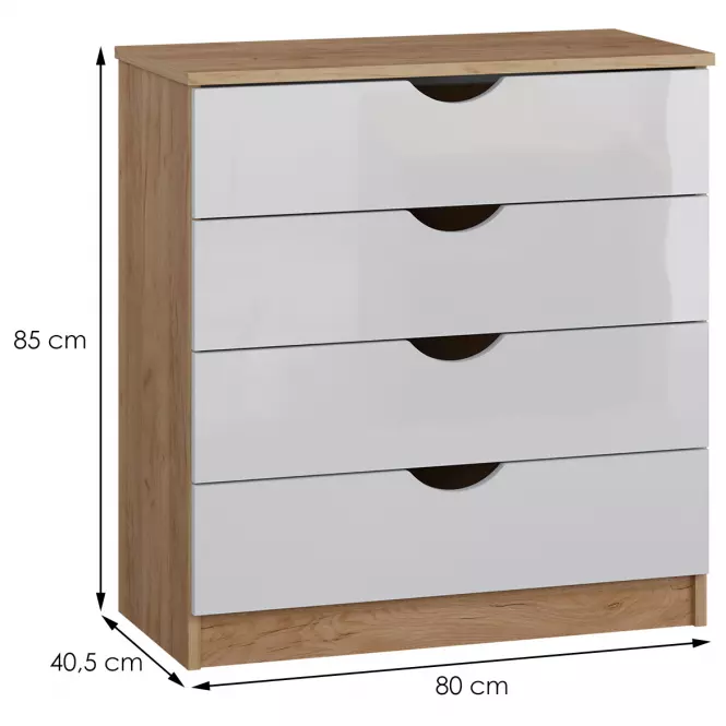 Komód Tymeo  4s Tölgy craft aranysárga+fehér fényes,3