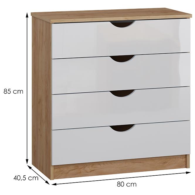 Komód Tymeo  4s Tölgy craft aranysárga+fehér fényes,3