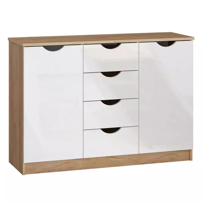 Komód Tymeo  2d4s Tölgy craft aranysárga+fehér fényes