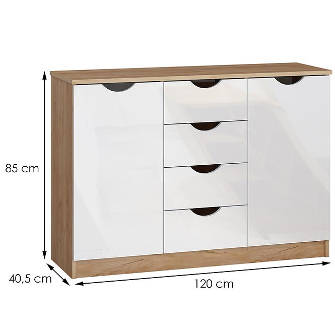 Komód Tymeo  2d4s Tölgy craft aranysárga+fehér fényes,3