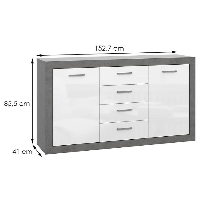 Komód  Trebbia  2d4s Konkrét /fehér fényes,3