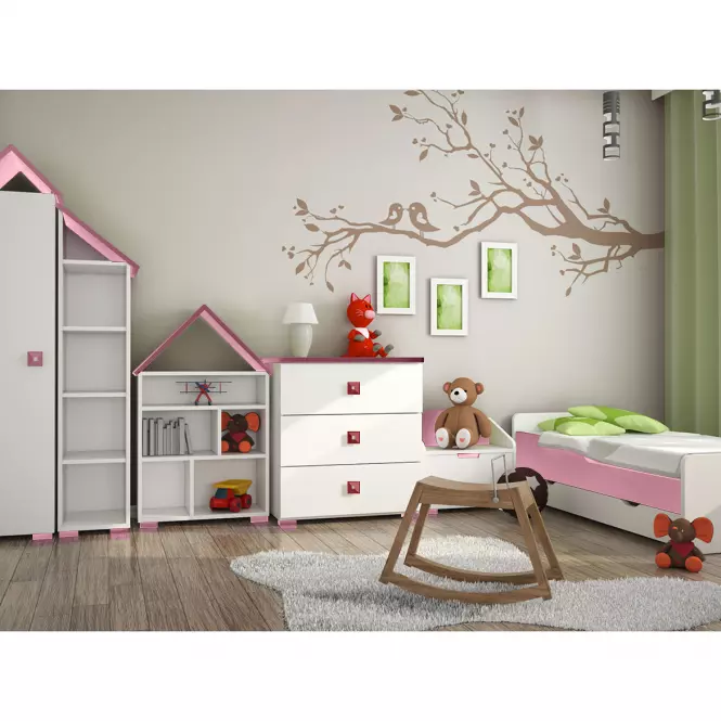 Regál Bb03  4p bal fehér+Rózsaszín