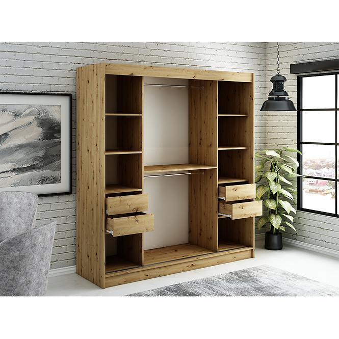Szekrény Halifax T1 200 Tölgy Artisan/fekete/Tükör