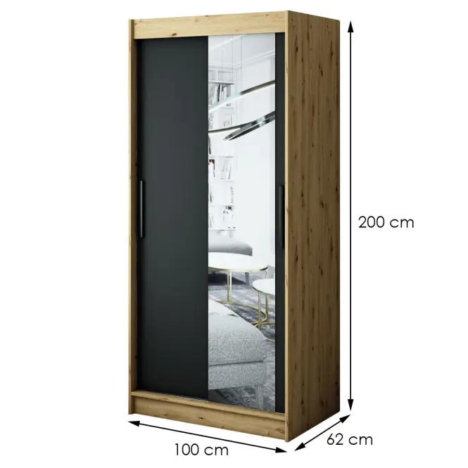 Szekrény Halifax T2 100 Tölgy Artisan/fekete/Tükör,2