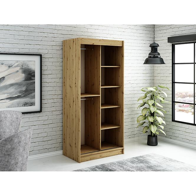 Szekrény Halifax T2 100 Tölgy Artisan/fekete/Tükör