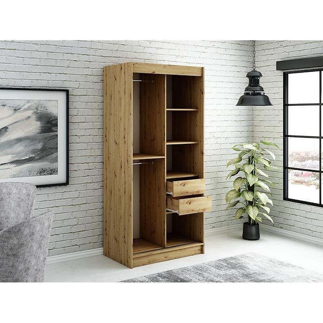 Szekrény Halifax T2 100 Tölgy Artisan/fekete/Tükör