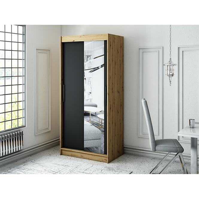 Szekrény Halifax T2 100 Tölgy Artisan/fekete/Tükör,6