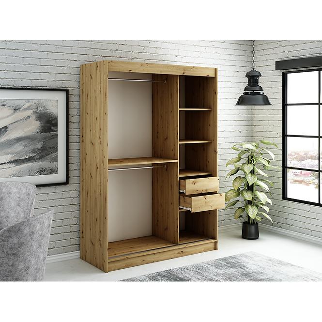 Szekrény Halifax T2 150 Tölgy Artisan/fekete/Tükör