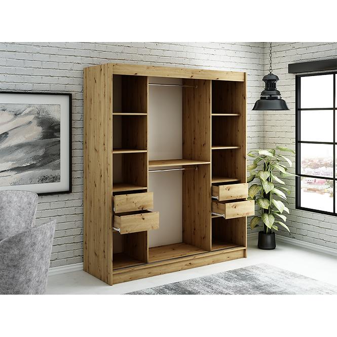 Szekrény Halifax T2 180 Tölgy Artisan/fekete/Tükör,5