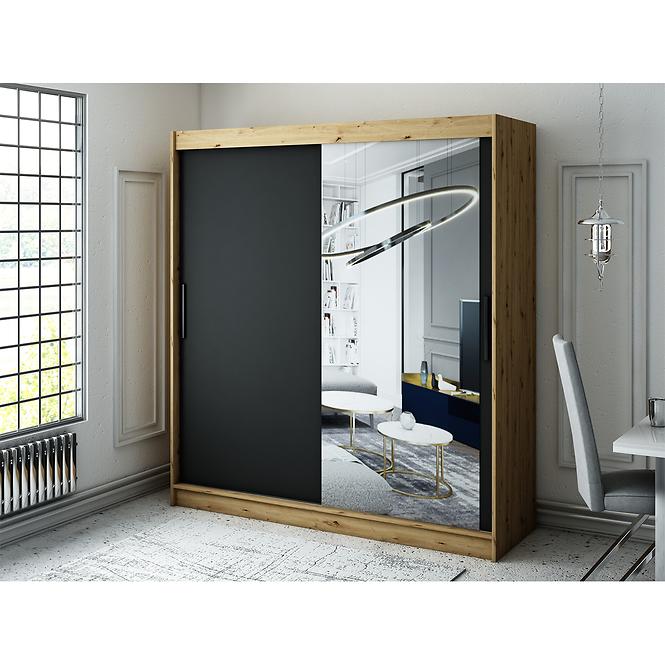 Szekrény Halifax T2 200 Tölgy Artisan/fekete/Tükör
