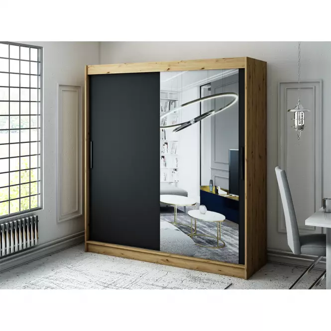 Szekrény Halifax T2 200 Tölgy Artisan/fekete/Tükör,6