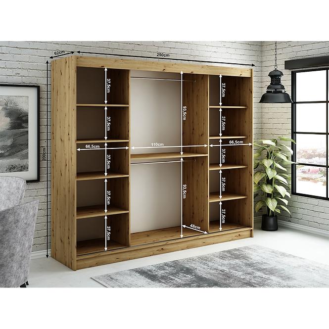 Szekrény Halifax T2 250 Tölgy Artisan/fekete/Tükör