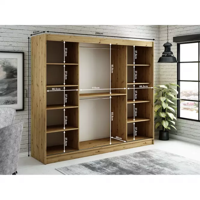 Szekrény Halifax T2 250 Tölgy Artisan/fekete/Tükör,3