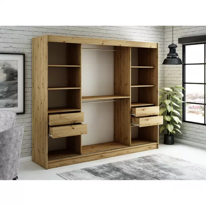 Szekrény Halifax T2 250 Tölgy Artisan/fekete/Tükör