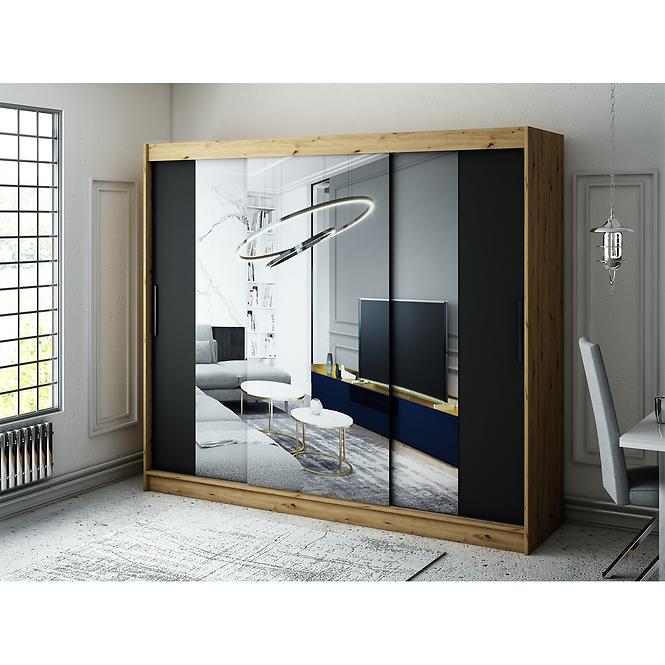 Szekrény Halifax T2 250 Tölgy Artisan/fekete/Tükör