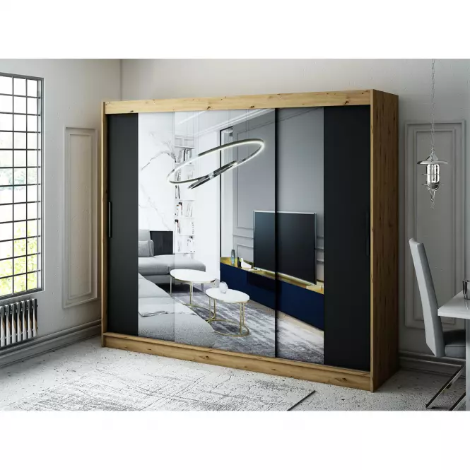 Szekrény Halifax T2 250 Tölgy Artisan/fekete/Tükör,6