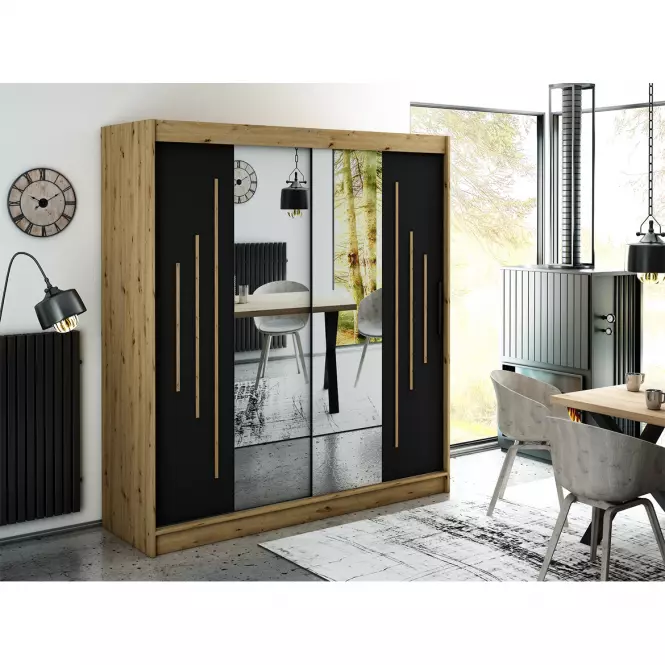 Szekrény Halifax Y1 200 Tölgy Artisan/fekete/Tükör