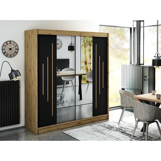 Szekrény Halifax Y1 200 Tölgy Artisan/fekete/Tükör,6