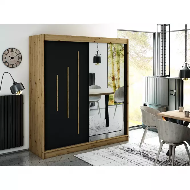 Szekrény Halifax Y2 200 Tölgy Artisan/fekete/Tükör