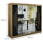 Szekrény Halifax Y2 250 Tölgy Artisan/fekete/Tükör