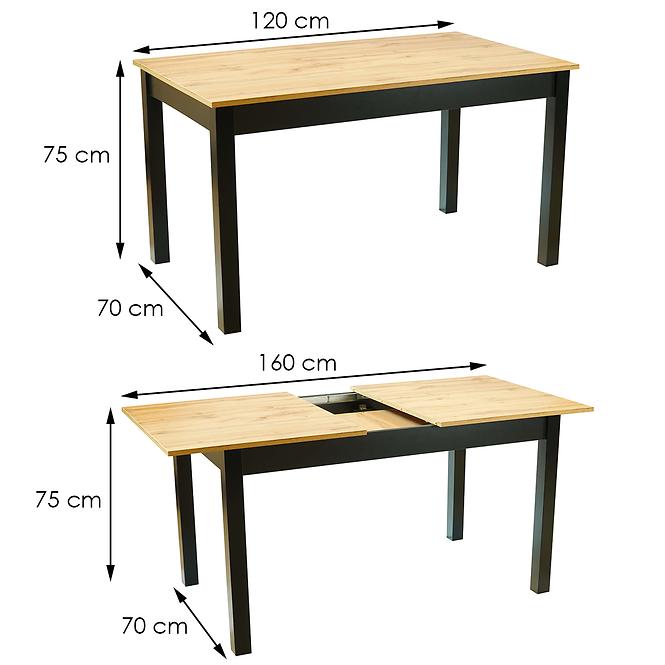 Asztal St30 Jarek 120x70+40 wotan tölgy / fekete,5