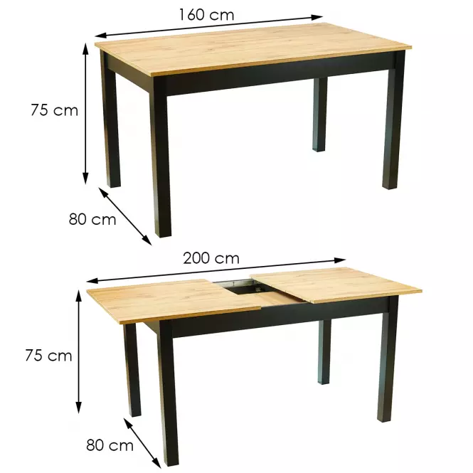 Asztal St30 Jarek 160x80+40 wotan tölgy / fekete,5
