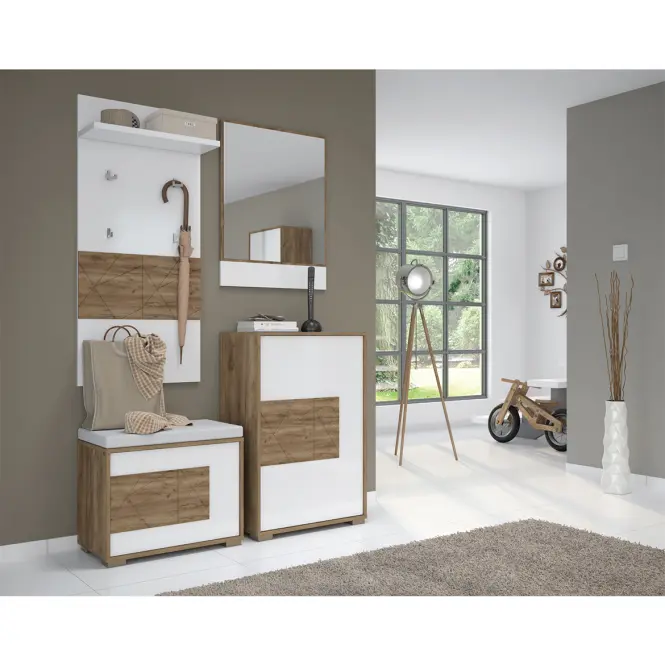 Cipősszekrény Stela K1 Tobacco Oak/Crystal White,8
