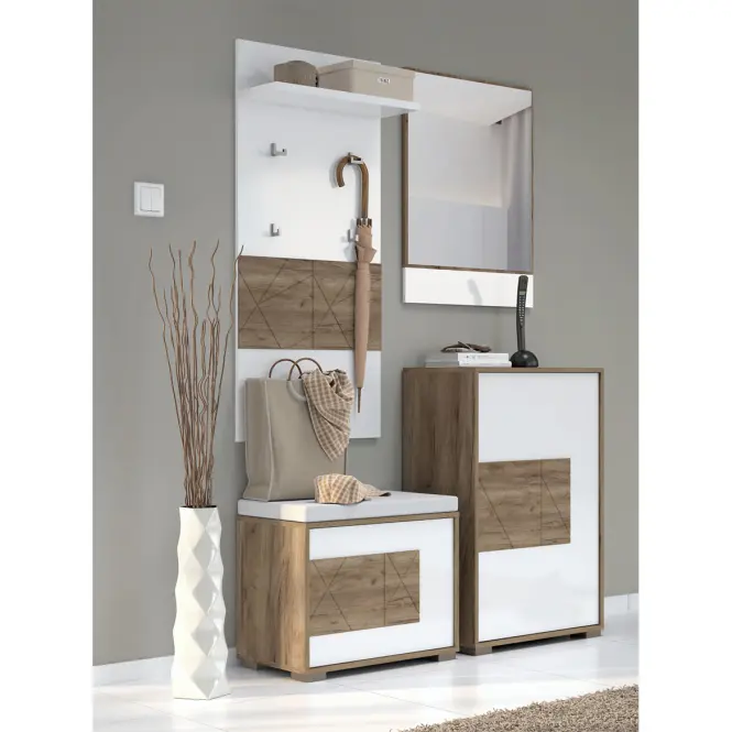 Cipősszekrény Stela K1 Tobacco Oak/Crystal White,9