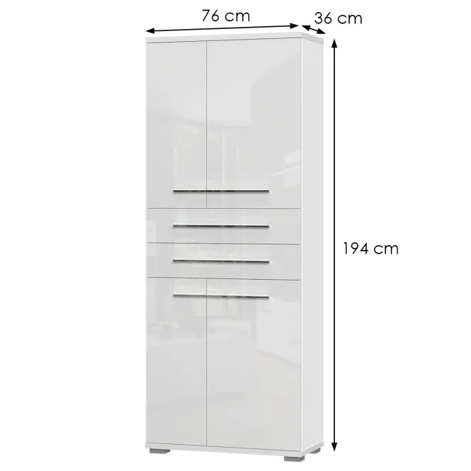 Szekrény 4d2s Piano V42  Fehér fényes
