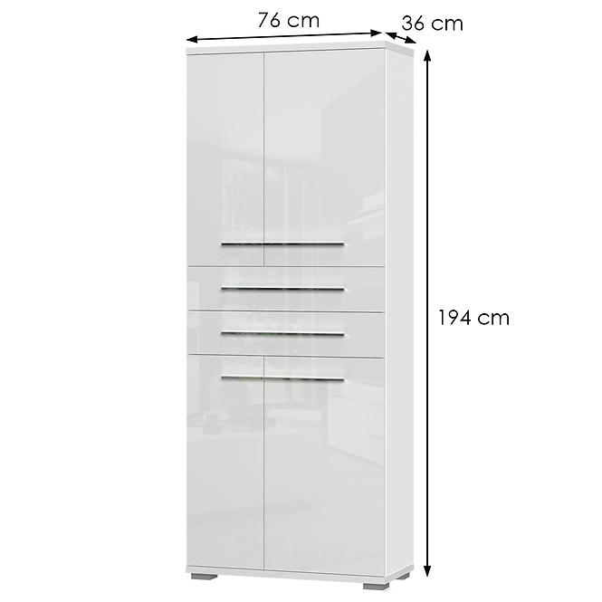Szekrény 4d2s Piano V42  Fehér fényes