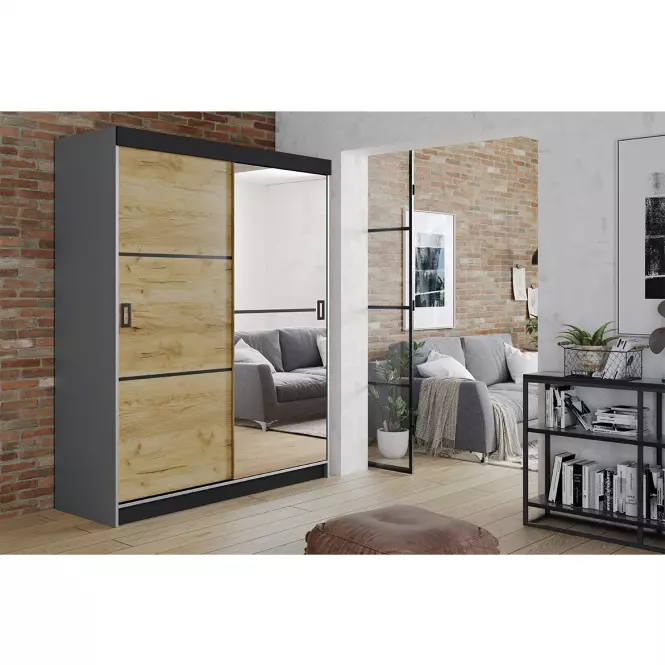Szekrény Retro 138 2L grafit/ craft ajtók