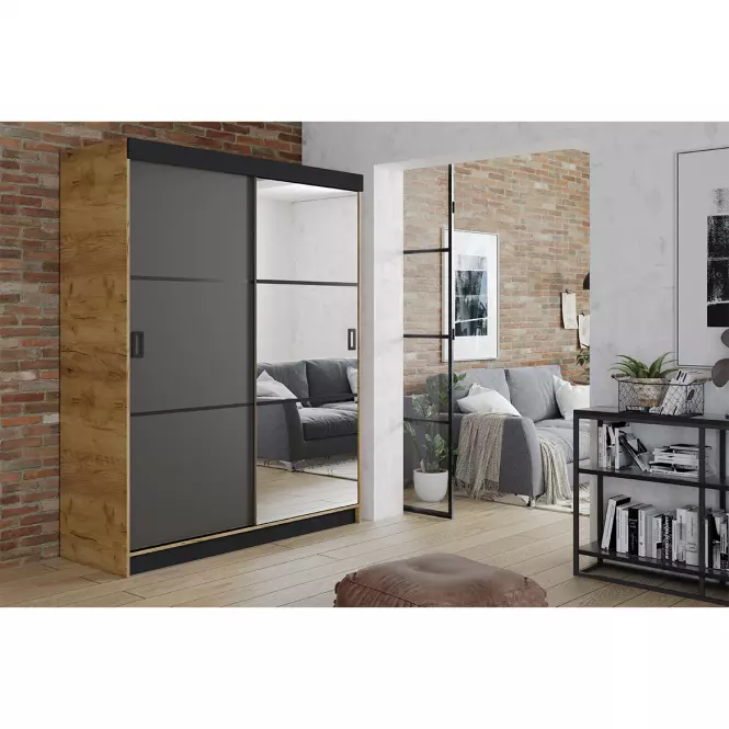 Szekrény Retro 138 3L craft/ grafit ajtók,4