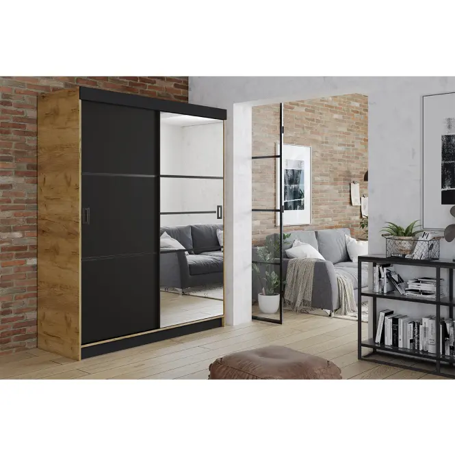 Szekrény Retro 138 4L craft/ fekete ajtók,2