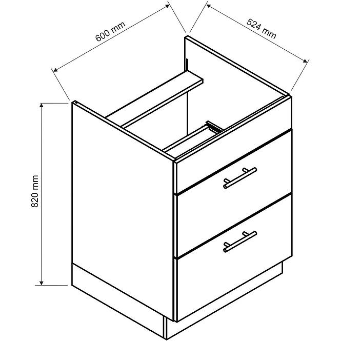 Konyhaszekrény Max D60pc S/2 Zasl fehér