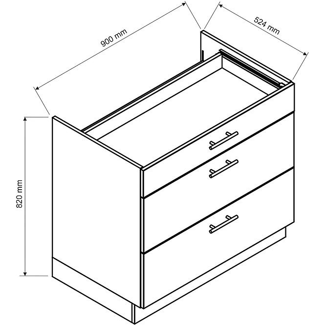 Konyhaszekrény Max D90pc S/3 fekete