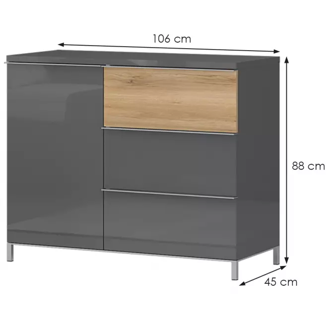 Komód 1d3s Onyx k13/on pacific walnut/anthracit
