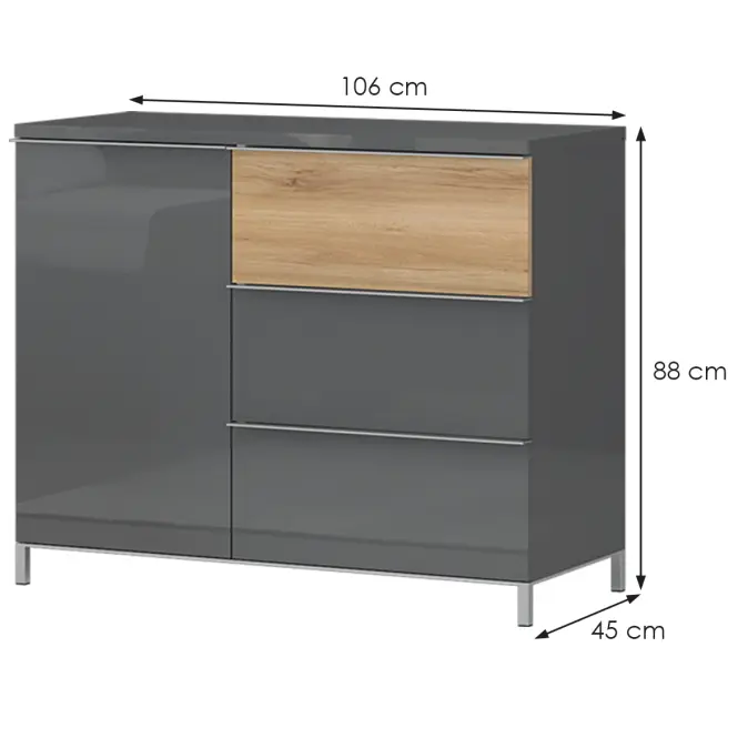 Komód 1d3s Onyx k13/on pacific walnut/anthracit,2