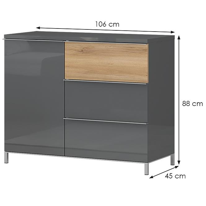 Komód 1d3s Onyx k13/on pacific walnut/anthracit,2