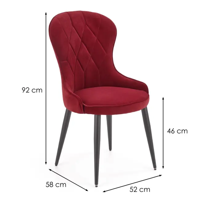 Szék K366 Velvet/Fém Bordó,2