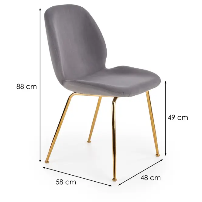 Szék K381 Velvet/Króm szürke/Aranysárga,2