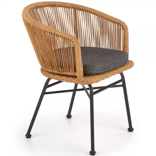 Szék K400 Rattan/Fém/Szövet Natural/szürke