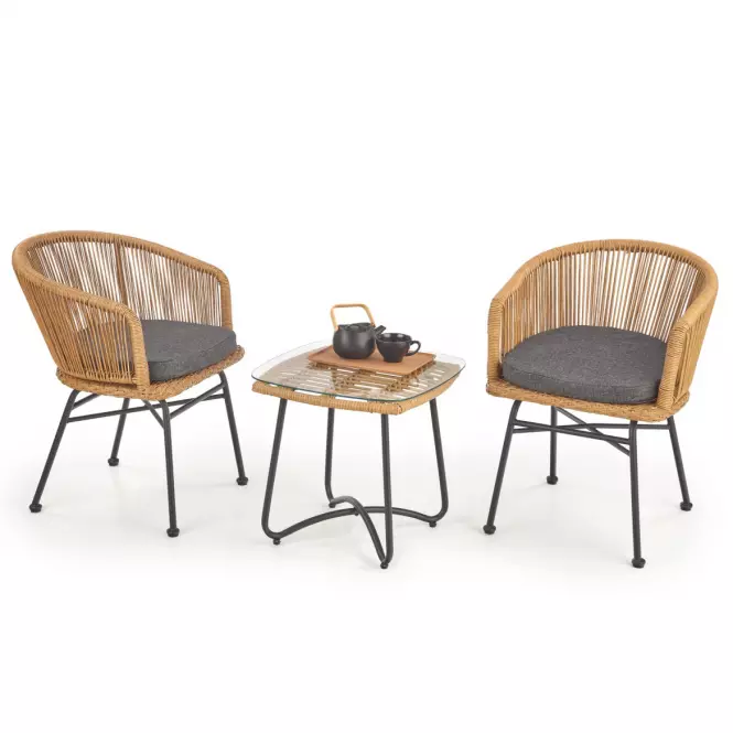 Szék K400 Rattan/Fém/Szövet Natural/szürke