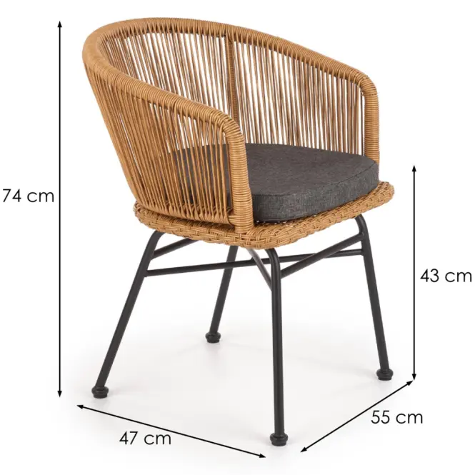 Szék K400 Rattan/Fém/Szövet Natural/szürke,2