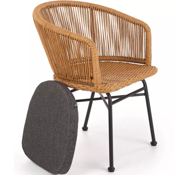 Szék K400 Rattan/Fém/Szövet Natural/szürke